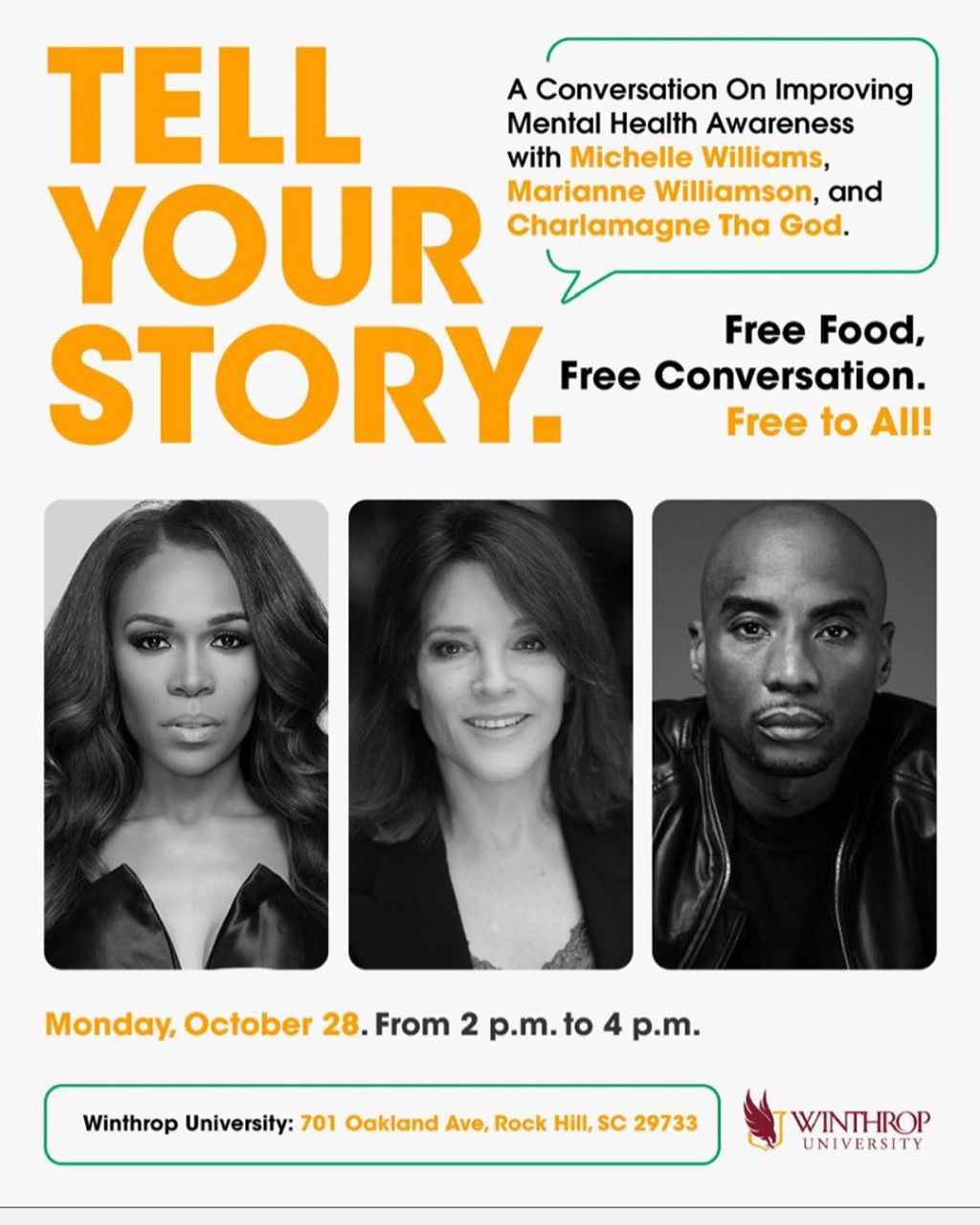 A Conversation on Improving Mental Health Awareness With Michelle Williams , Charlamagne Tha God, & Marianne&nbsp;Williamson